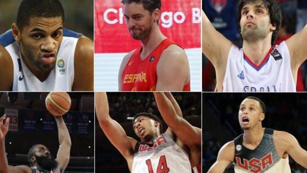 Batum, Pau Gasol, Teodosic, Harden, Davis y Curry. Batum, Pau Gasol, Teodosic, Harden, Davis y Curry.