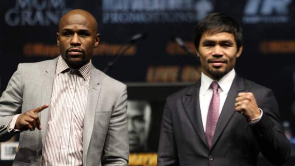 Floyd Mayweather y Manny Pacquiao. Floyd Mayweather y Manny Pacquiao.